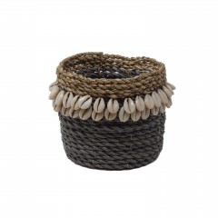 BASKET WITH SHELL SMALL GREY 